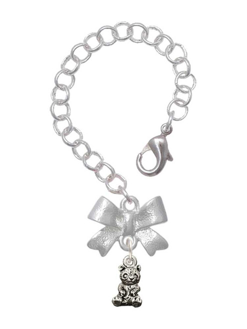 Silver Plated Panda Bear Cub Sitting - Bow Charm Accessory for Tumblers and Thermal Cups