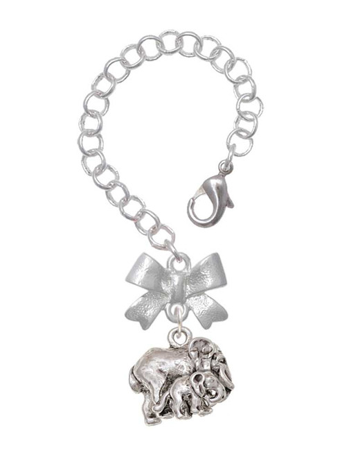 Silver Plated Loved Elephant with Baby - Bow Charm Accessory for Tumblers and Thermal Cups