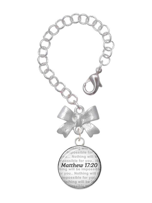 Silver Plated Domed Matthew 17:20 - Bow Charm Accessory for Tumblers and Thermal Cups