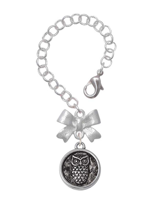 Silver Plated Antiqued Round Seal - Owl - Bow Charm Accessory for Tumblers and Thermal Cups