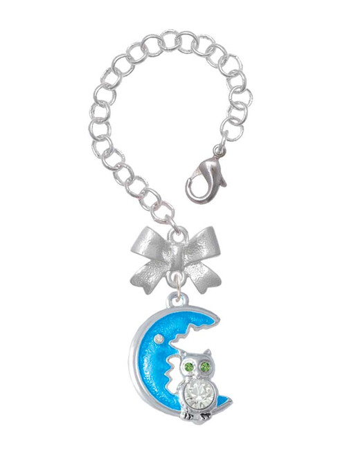 Silver Plated Large Clear Crystal Owl on Hot Blue Moon - Bow Charm Accessory for Tumblers and Thermal Cups
