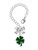 Silver Plated Two Sided Green Enamel Lucky Four Leaf Clover - Bow Charm Accessory for Tumblers and Thermal Cups