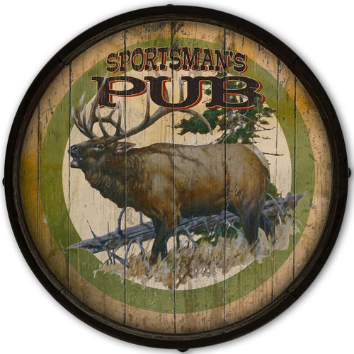 Sportsman's Pub Elk Round Wood Sign