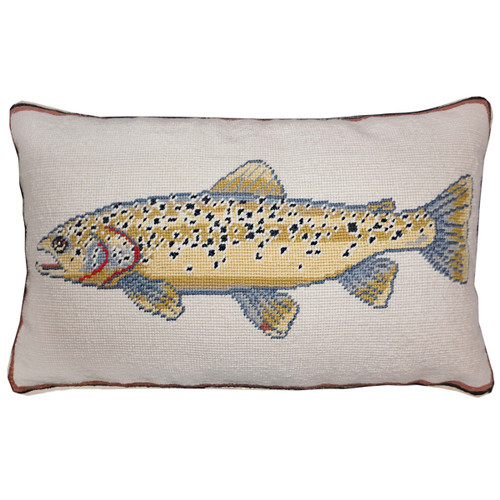 Brown Trout Needlepoint Pillow