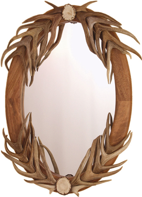 Oval Mirror w/Partial Authentic Deer Antler Cover