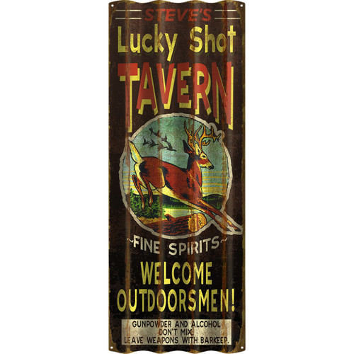 Lucky Shot Tavern Personalized Corrugated Sign