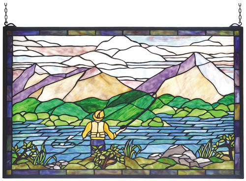 Gone Fly Fishing Stained Glass Window - OVERSTOCK