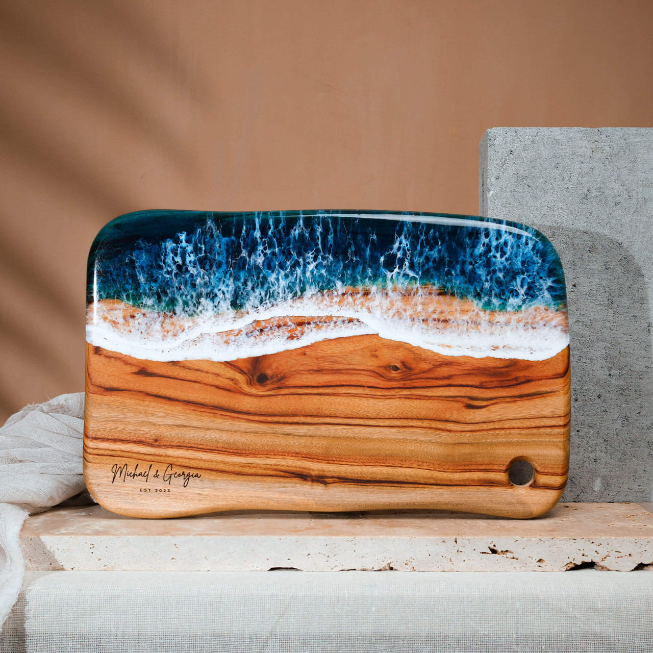 Engraved Resin Cheese Board, Ocean Art Design