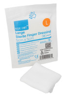 Finger Dressing 5cm Pad | Showing Folded Dressing and Sterile Package | Physical Sports First Aid