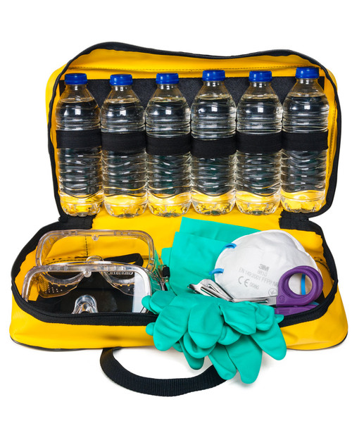 Acid Attack Response Kit, Police Spec | Bag Open Showing Contents | Physical Sports First Aid Acid Attack Response Kit, Police Spec | Bag Open Showing Contents | Physical Sports First Aid