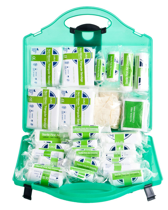 Standard Workplace First Aid Kit | Open Box Showing Contents | Physical Sports First Aid