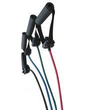 Moves Tube with Handles | Group Shot of Red, Green, Blue and Black Resistance Levels | Physical Sports First Aid 