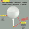3 Inch Painted White Aluminum Ball Flagpole Ornament 1/2 Inch-13NC Spindle Thread 330028