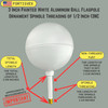 3 Inch Painted White Aluminum Ball Flagpole Ornament 1/2 Inch-13NC Spindle Thread 330028