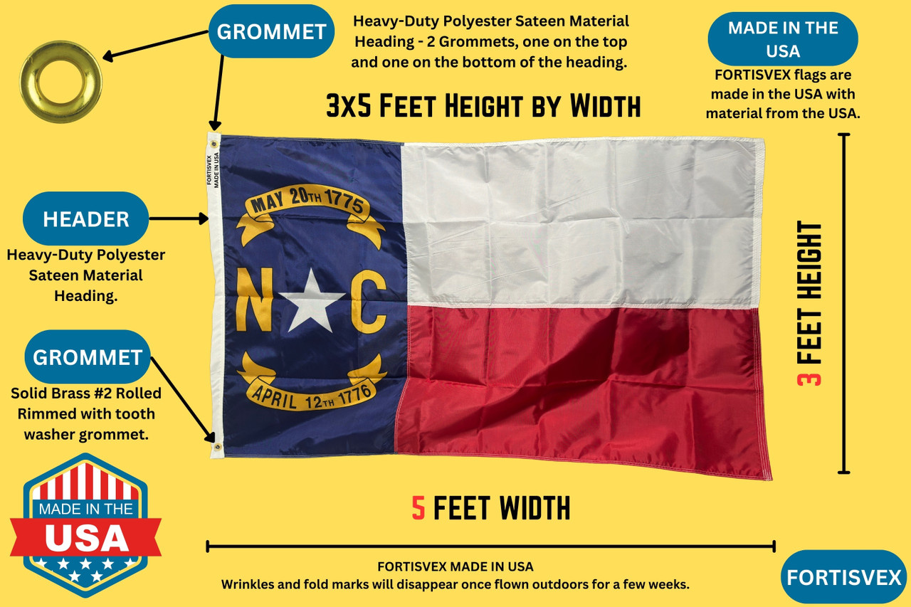 North Carolina Flagge Aus Wetterfestem Nylon – Robust, UV-beständig & In Den USA Gefertigt