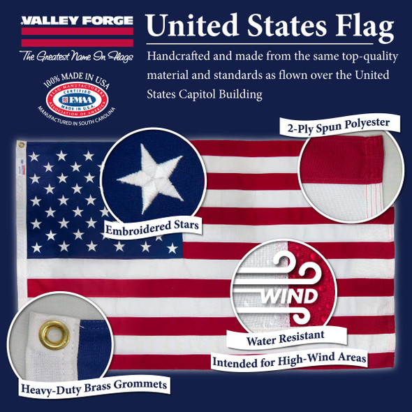 Koralex II 5 feet by 8 feet Spun Polyester U.S. Flag By Valley Forge Flag 58311000II