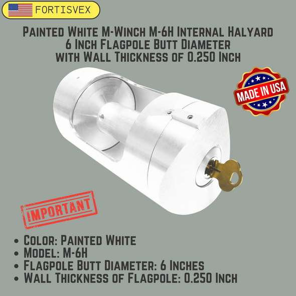 White M-Winch M-6H Internal Halyard 6 Inch Flagpole Butt Diameter with Wall Thickness of 0.250 Inch 360505