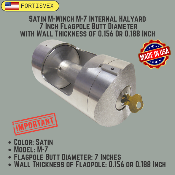 Satin M-Winch M-7 Internal Halyard 7 Inch Flagpole Butt Diameter with Wall Thickness of 0.156 or 0.188 Inch 360002