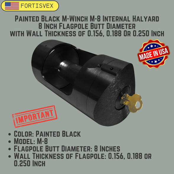 Black M-Winch M-8 Internal Halyard 8 Inch Flagpole Butt Diameter with Wall Thickness of 0.156 0.188 or 0.250 Inch 360039