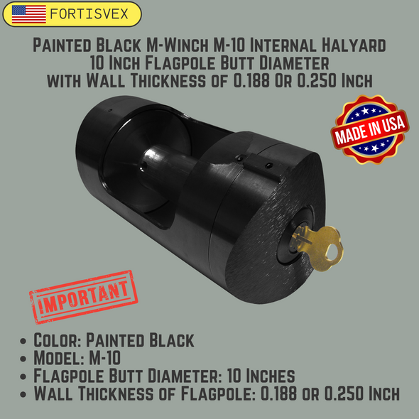 Black M-Winch M-10 Internal Halyard 10 Inch Flagpole Butt Diameter with Wall Thickness of 0.188 or 0.250 Inch 360040