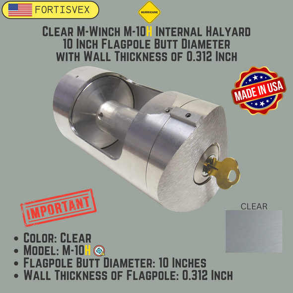 Clear M-Winch M-10H Internal Halyard 10 Inch Flagpole Butt Diameter with Wall Thickness of 0.312 Inch 360509