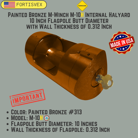 Bronze #313 M-Winch M-10H Internal Halyard 10 Inch Flagpole Butt Diameter with Wall Thickness of 0.312 Inch 360510