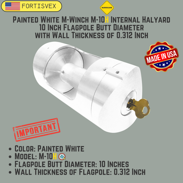 White M-Winch M-10H Internal Halyard 10 Inch Flagpole Butt Diameter with Wall Thickness of 0.312 Inch 360512