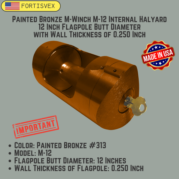 Bronze #313 M-Winch M-12 Internal Halyard 12 Inch Flagpole Butt Diameter with Wall Thickness of 0.250 Inch 360468