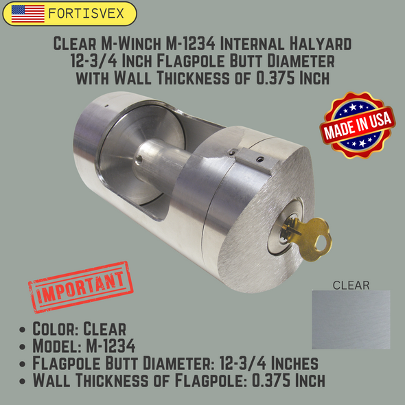 Clear M-Winch M-1234 Internal Halyard 12-3/4 Inch Flagpole Butt Diameter with Wall Thickness of 0.375 Inch 360016