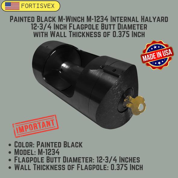 Black M-Winch M-1234 Internal Halyard 12-3/4 Inch Flagpole Butt Diameter with Wall Thickness of 0.375 Inch 360043