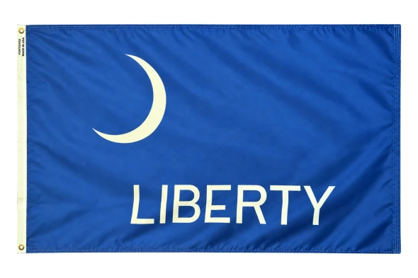 Fort Moultrie Liberty flag, 3 by 5 feet, blue field with white crescent and LIBERTY lettering