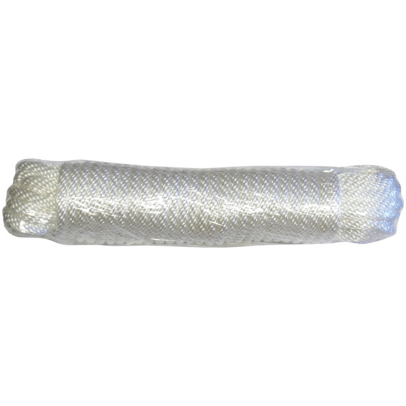 White pre-bagged polyester flagpole halyard; representative supplier photo for SKU 350153, not a length or diameter comparison