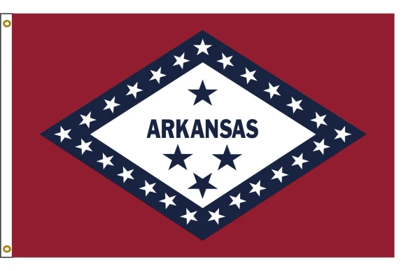 FORTISVEX Arkansas nylon state flag illustration with a white heading and two brass grommets