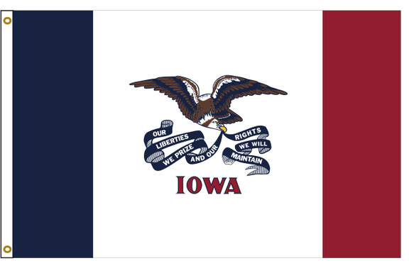 FORTISVEX Iowa nylon state flag illustration with a white heading and two brass grommets