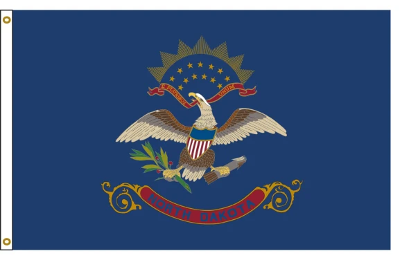 FORTISVEX North Dakota nylon state flag illustration with a white heading and two brass grommets