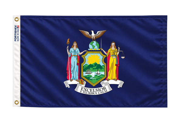 FORTISVEX New York 6 by 10 feet nylon flag with brass grommets and six fly-end stitch rows, shown on a white background.