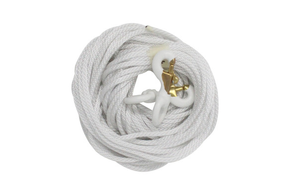 1/4" Diameter x 50' Length White Flagpole Polypropylene Halyard And Pair of 3 Inch White Rubber Coated Brass Swivel Snap - Flagpole Rope Set