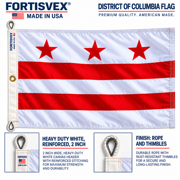FORTISVEX District of Columbia (DC) Flag 8x12 Feet Nylon - Made in USA with Rope and Thimbles