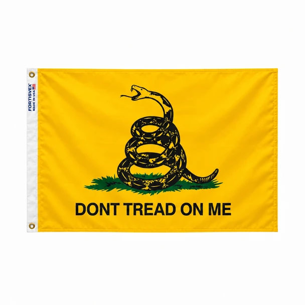FORTISVEX Gadsden nylon flag, 6 by 10 feet, front view on white background.