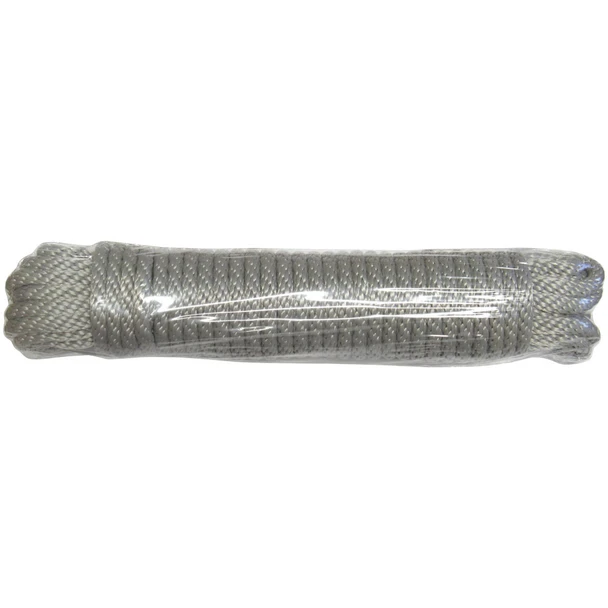 Silver pre-bagged polyester flagpole halyard; representative supplier photo for SKU 350160, not a length or diameter comparison
