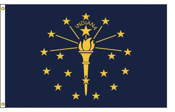 FORTISVEX Indiana nylon state flag illustration with a white heading and two brass grommets
