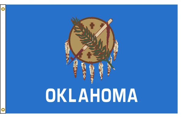 FORTISVEX Oklahoma nylon state flag illustration with a white heading and two brass grommets