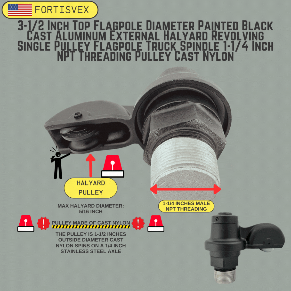 Eder Flag RTS-1-125 Flagpole Truck Pulley - Cast Aluminum, Fits Up To 3.5" Pole 6 thumbnail image