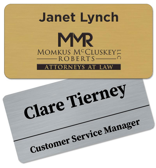 1.5 x 3" Metallic Style Engraved Name Badges - Gold and Silver