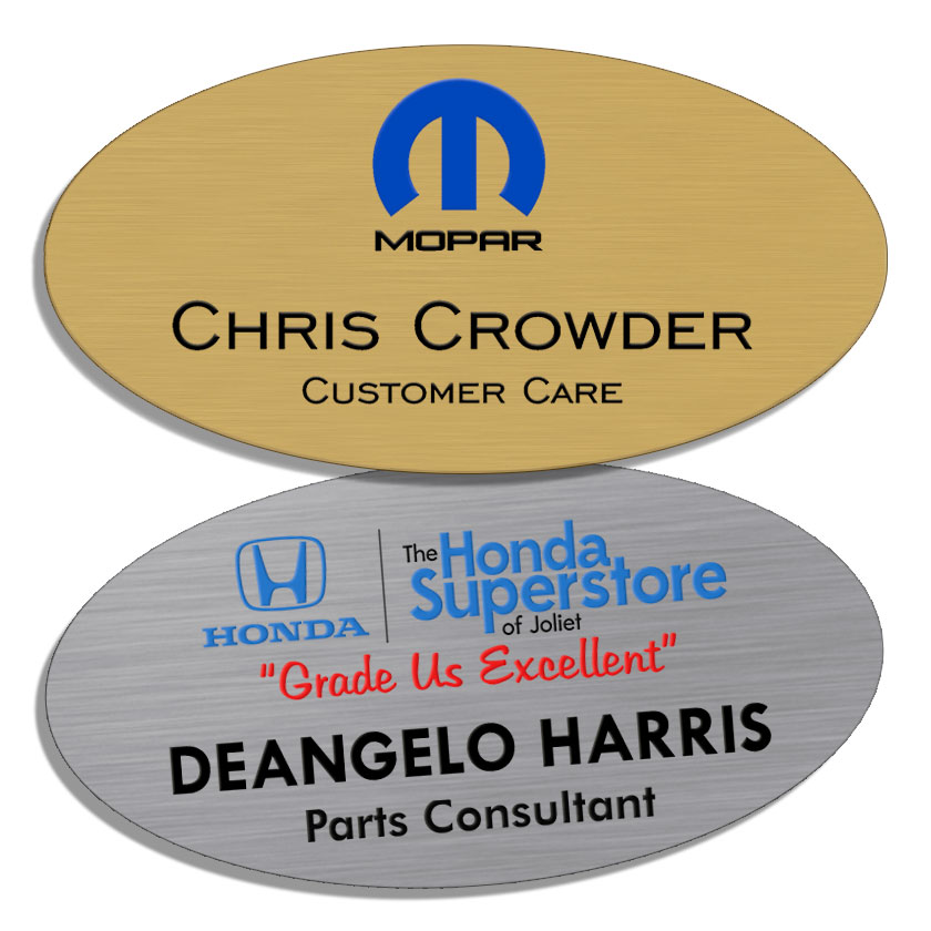 1.5 x 3 in. Metallic Style Printed Name Badges - Oval