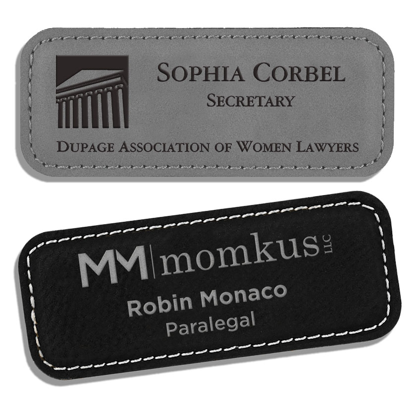 1.25 x 3.25 in. Engraved Leatherette Name Badges