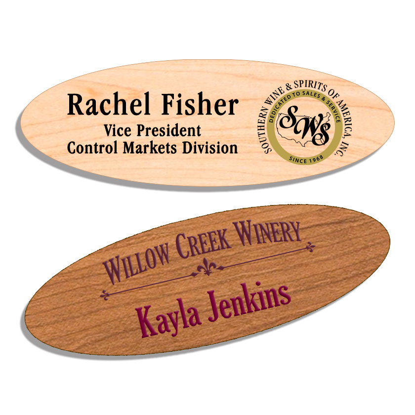 1 x 3 in. Printed Wood Name Badges - Oval