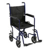 Lightweight Transport Chair McKesson Aluminum Frame with Blue Finish 300 lbs. Weight Capacity Fixed Height / Padded Arm Black Upholstery 1/EA