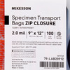 Specimen Transport Bag with Document Pouch McKesson 9 X 12 Inch Zip Closure Biohazard Symbol / Storage Instructions NonSterile 10/CS