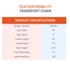 Transport Chair Feather Transport w / Brakes Aluminum Frame 300 lbs. Weight Capacity Fixed Height Arm Black / Orange 1/EA